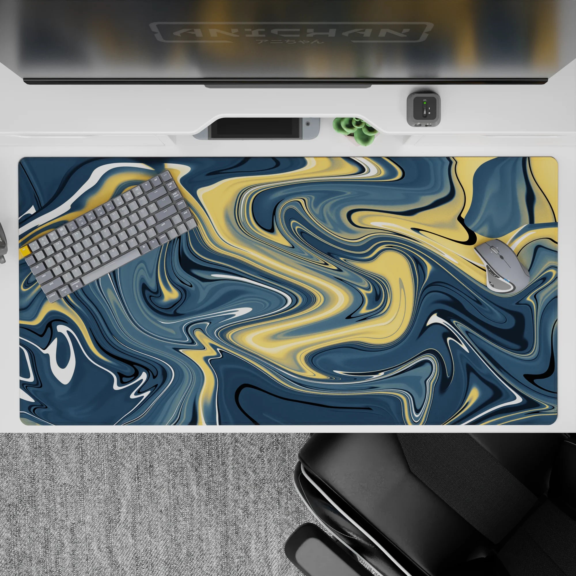 Liquid Abstract Deskmat | Mousepad | Deskpad - Golden Waves - AniChan