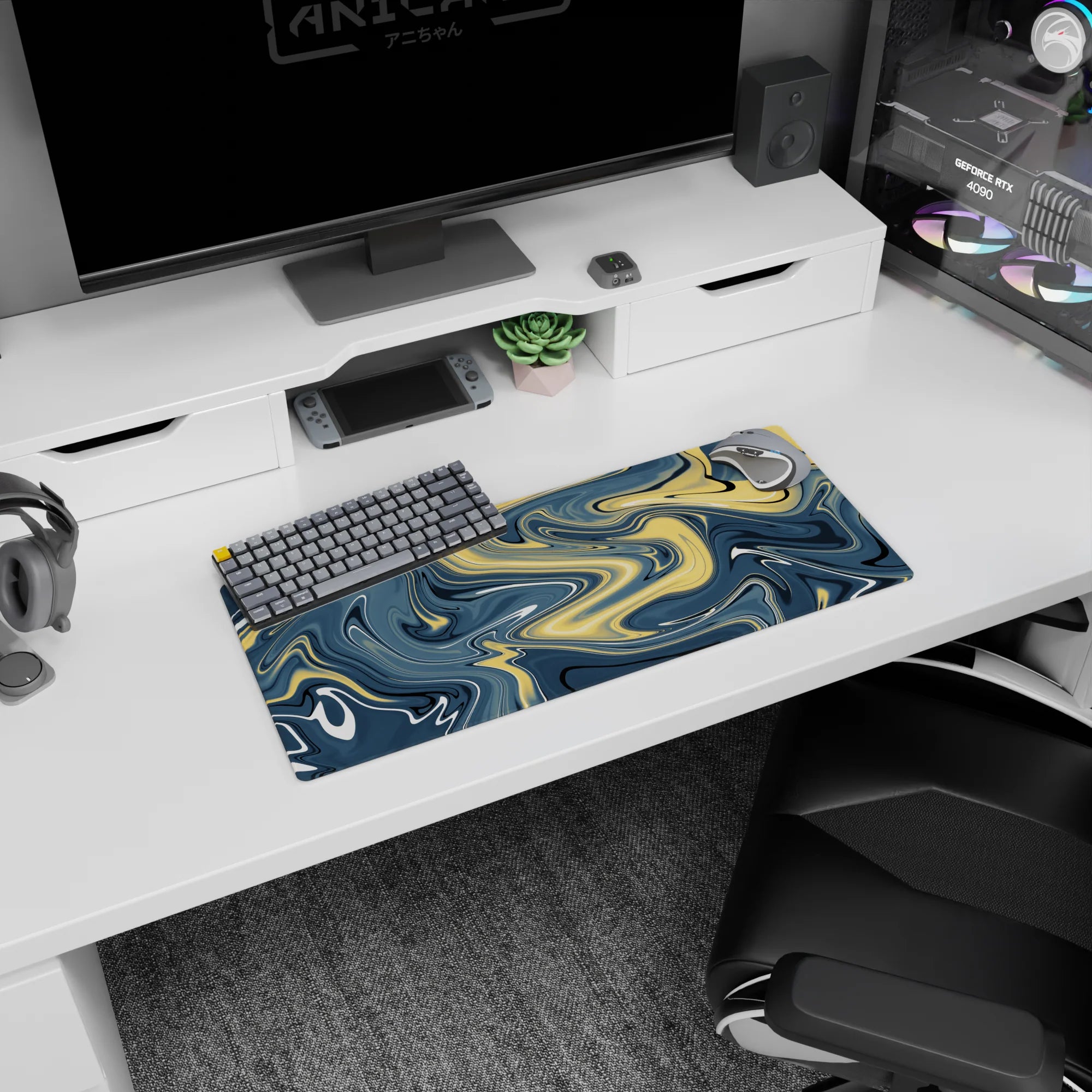 Liquid Abstract Deskmat | Mousepad | Deskpad - Golden Waves - AniChan