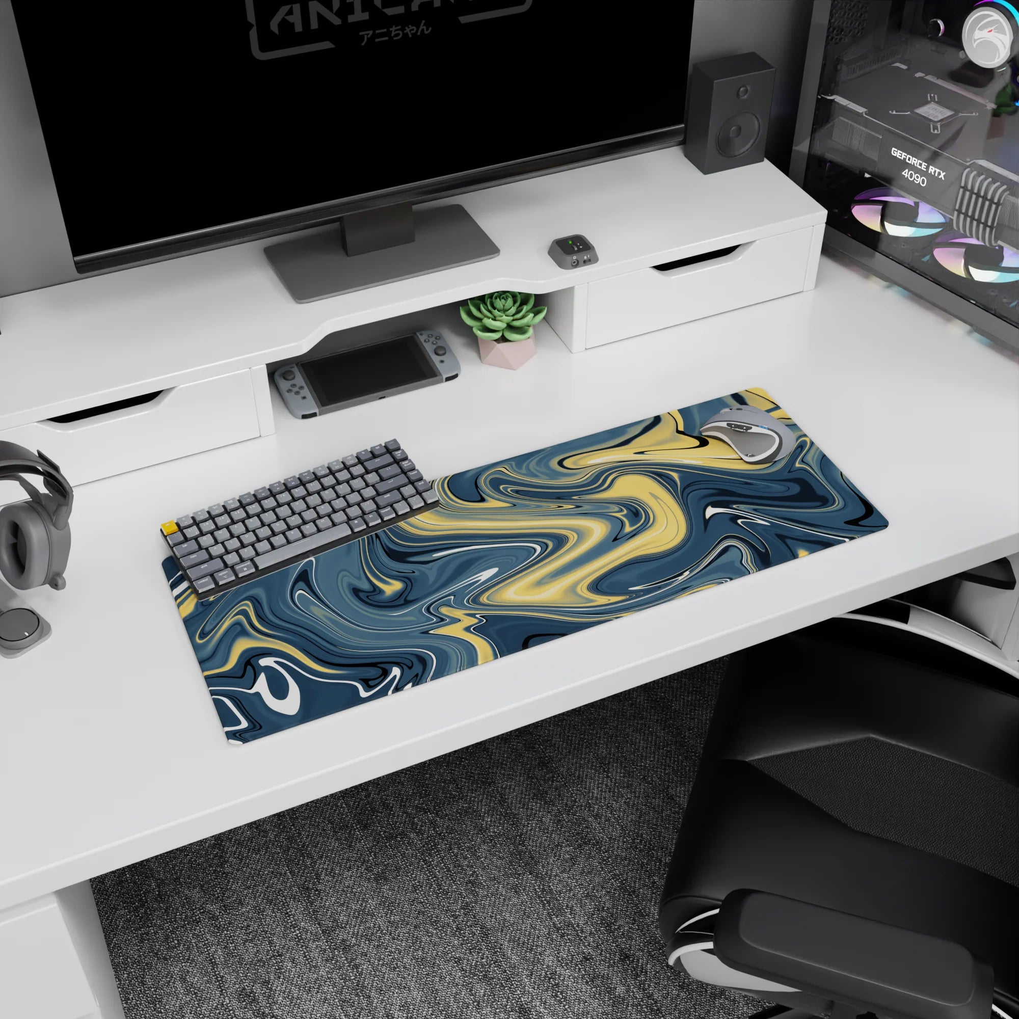 Liquid Abstract Deskmat | Mousepad | Deskpad - Golden Waves - AniChan