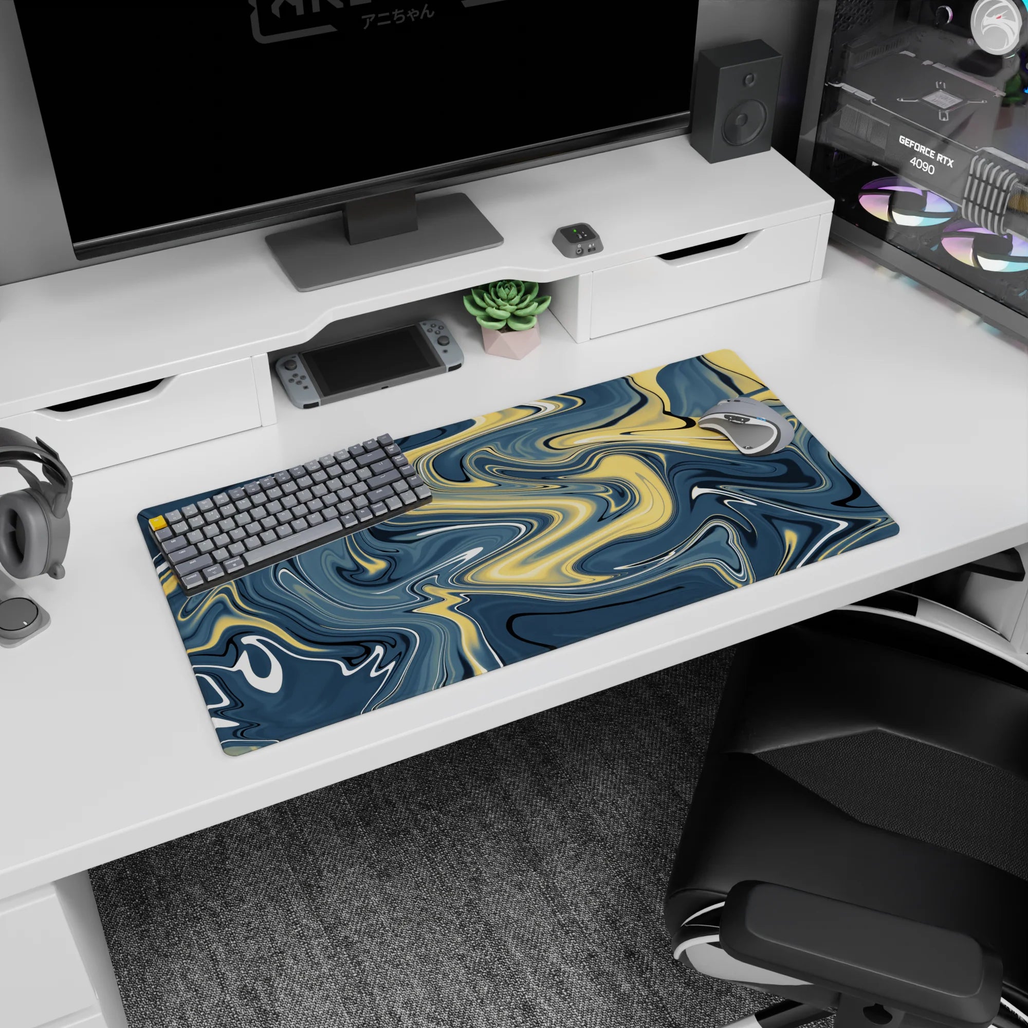 Liquid Abstract Deskmat | Mousepad | Deskpad - Golden Waves - AniChan