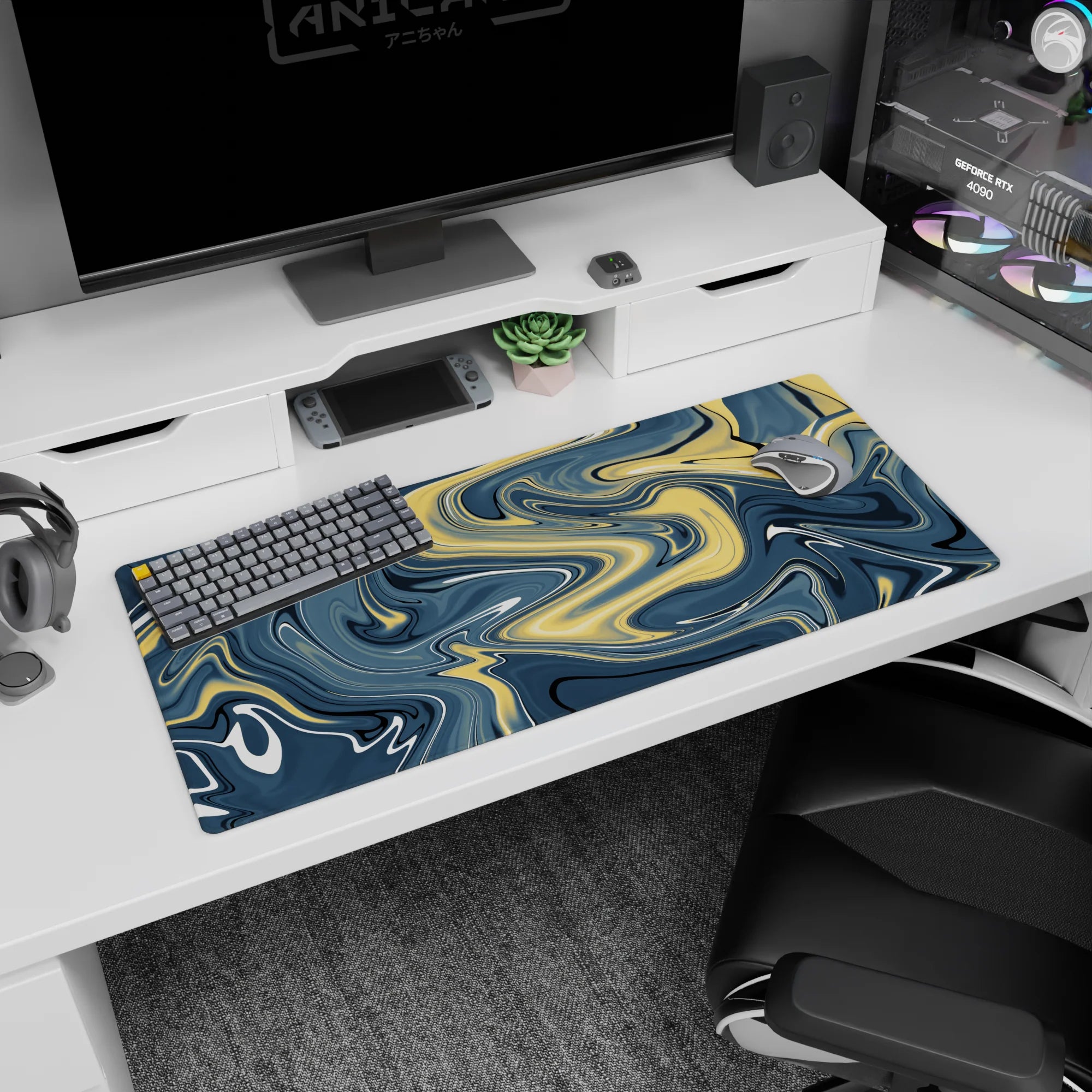 Liquid Abstract Deskmat | Mousepad | Deskpad - Golden Waves - AniChan