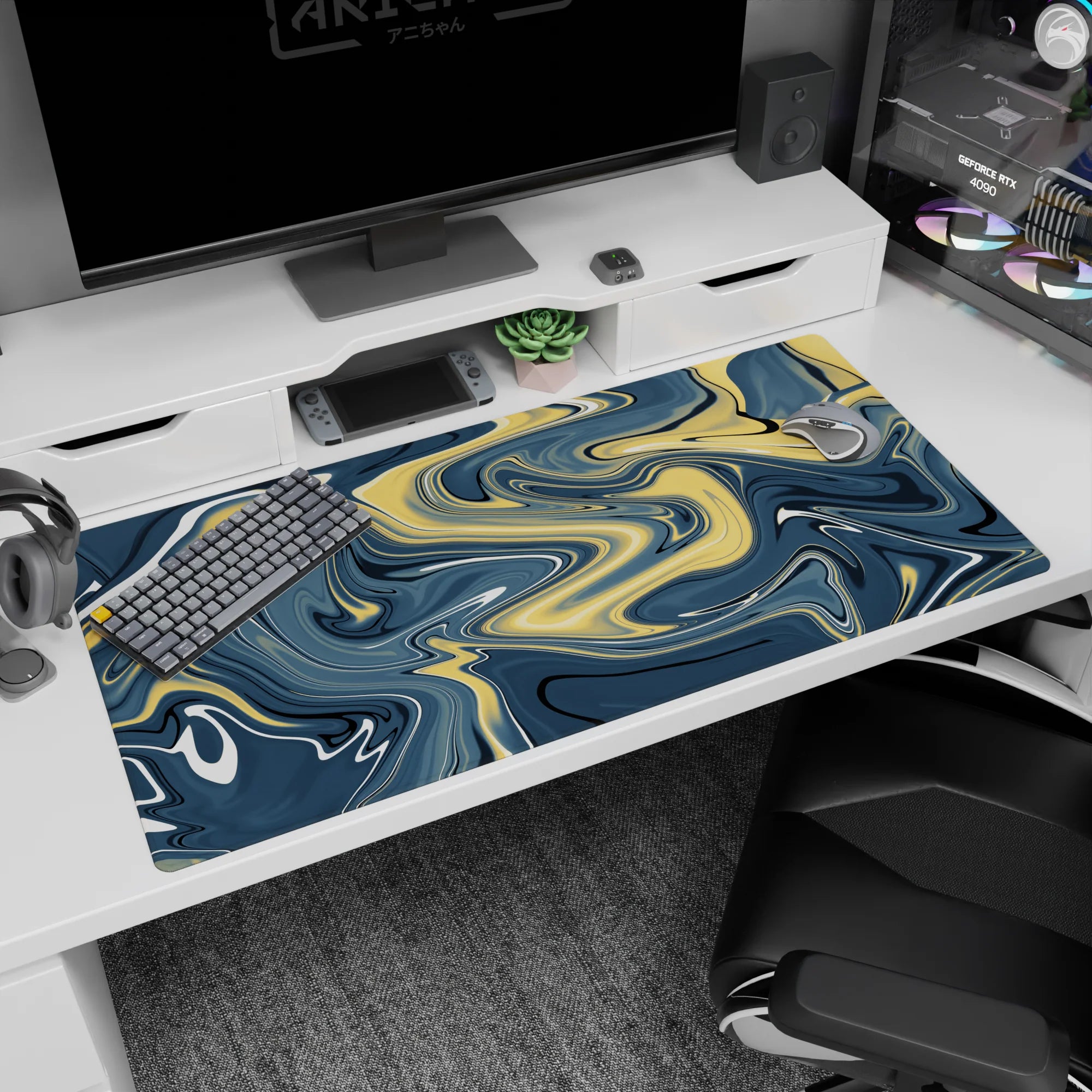 Liquid Abstract Deskmat | Mousepad | Deskpad - Golden Waves - AniChan