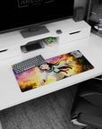 28x12 inches anime girl desk mat featuring teal sailor collar schoolgirl, wind-swept dark hair, inviting pose.