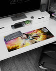 32x12 inches mouse pad featuring wind-swept schoolgirl reaching out, teal sailor collar, dark hair.