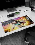 32x16 inches anime schoolgirl mouse pad reaching out, wind-swept dark hair, crisp uniform, inviting scene.