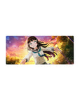 28x12 inches anime girl mouse pad with schoolgirl in sailor uniform, reaching out under sunset sky.