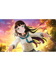 Anime girl desk pad 40x20 inches with schoolgirl in sailor uniform and sunset sky background.