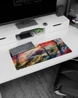 28x12 inches anime mouse pad showing sunbeams through trees onto mossy rocks on a quiet after-school trail.