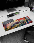 32x12 inches anime mouse pad showing a quiet after-school mountain trail with sunbeams through red maples.