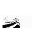 Ichigo Kurosaki mid-strike on a 28x12 inch Bleach anime mouse pad, showcasing dynamic black-and-white manga art.