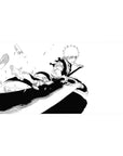 Bleach anime desk pad featuring Ichigo's iconic monochrome strike, 40x20 inches, with dynamic manga ink energy.