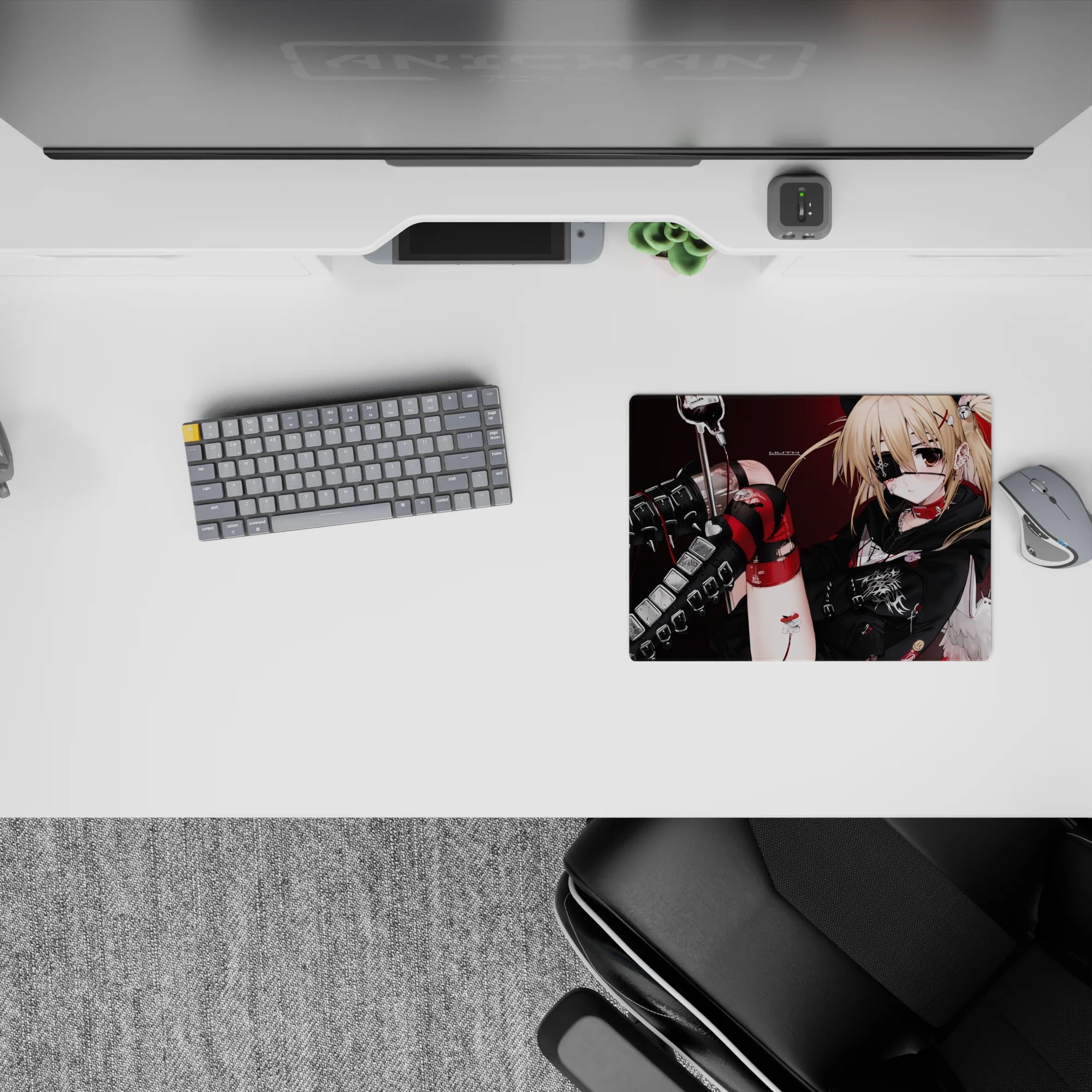 Rebellious cute mouse pad 14x10 inches in deep crimson and black shadows with sparkle flecks.