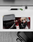 Crimson and black anime girl mouse pad 28x12 inches with sparkles, sharp shadows, and edgy night vibe.