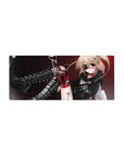 Anime girl mouse pad 28x12 inches with blonde punk-angel, eyepatch, heart choker, and glossy boots.