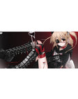 Anime girl desk pad 36x16 inches with blonde punk angel, eyepatch, heart choker, and black boots.