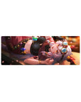32x12 inches anime girl mouse pad with silver-haired goggle girl, amber eyes, charms belt, sleek black.