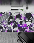 40x20 inches anime mouse pad with neon violet glow and moody black-and-white psychic energy aesthetic.
