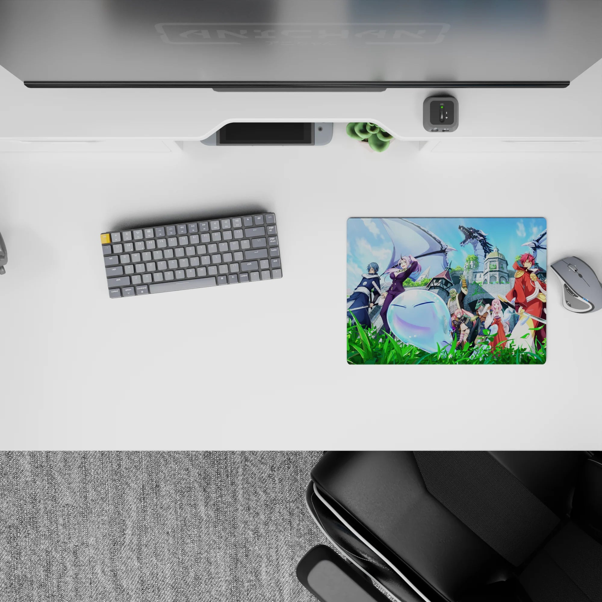 Vibrant 14x10 inches anime mouse pad in vivid greens and icy blues with bright, upbeat fantasy energy.