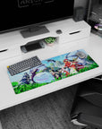 32x12 inches anime mouse pad featuring red-haired warrior leading beside a smiling winged blue slime.