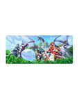 Anime mouse pad 28x12 inches with fantasy squad, blue slime with wings, and shining castle city.
