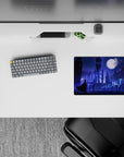 Violet and icy blue 14x10 inches anime mouse pad with calm, snowy sparkles and dreamy contrast lighting.