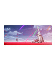 28x12 inches anime mouse pad with girl in dark uniform amid red petals and a fallen white mech.