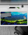 Attack on Titan anime mouse pad, 32x16 inches, featuring a peaceful scene with sunlight, wildflowers, and the iconic wall.
