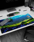 Anime mouse pad 40x20 inches featuring a serene Attack on Titan scene with sunlight, wildflowers, and the massive wall.
