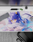 Cozy pastel anime desk pad 40x20 inches in creamy white, sky blue, and honey yellow for a sweet setup.