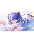 Anime girl desk pad 40x20 inches with blue-haired cutie on fluffy pillow, stars and gold twin-tail accents.