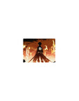 Anime mouse pad 14x10 inches featuring Eren Yeager from Attack on Titan, depicting a fiery cityscape and iconic scene.