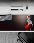 36x16 inches anime desk pad in deep crimson and black with soft sparkles for classy nightlife vibes.