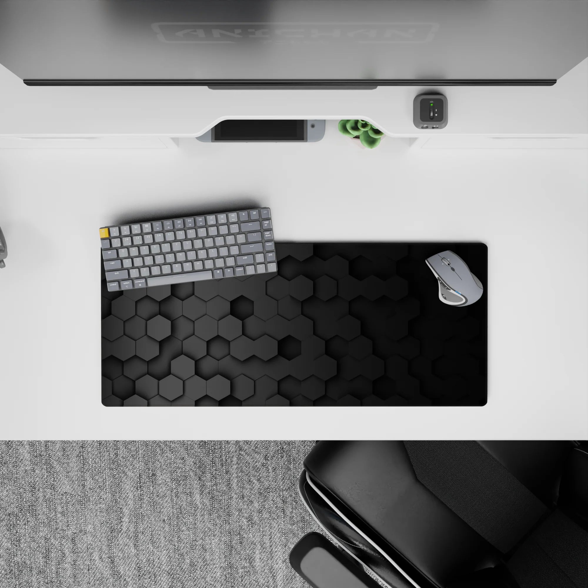 Abstract Deskmat | Mousepad | Deskpad - Hex Black Depth - AniChan