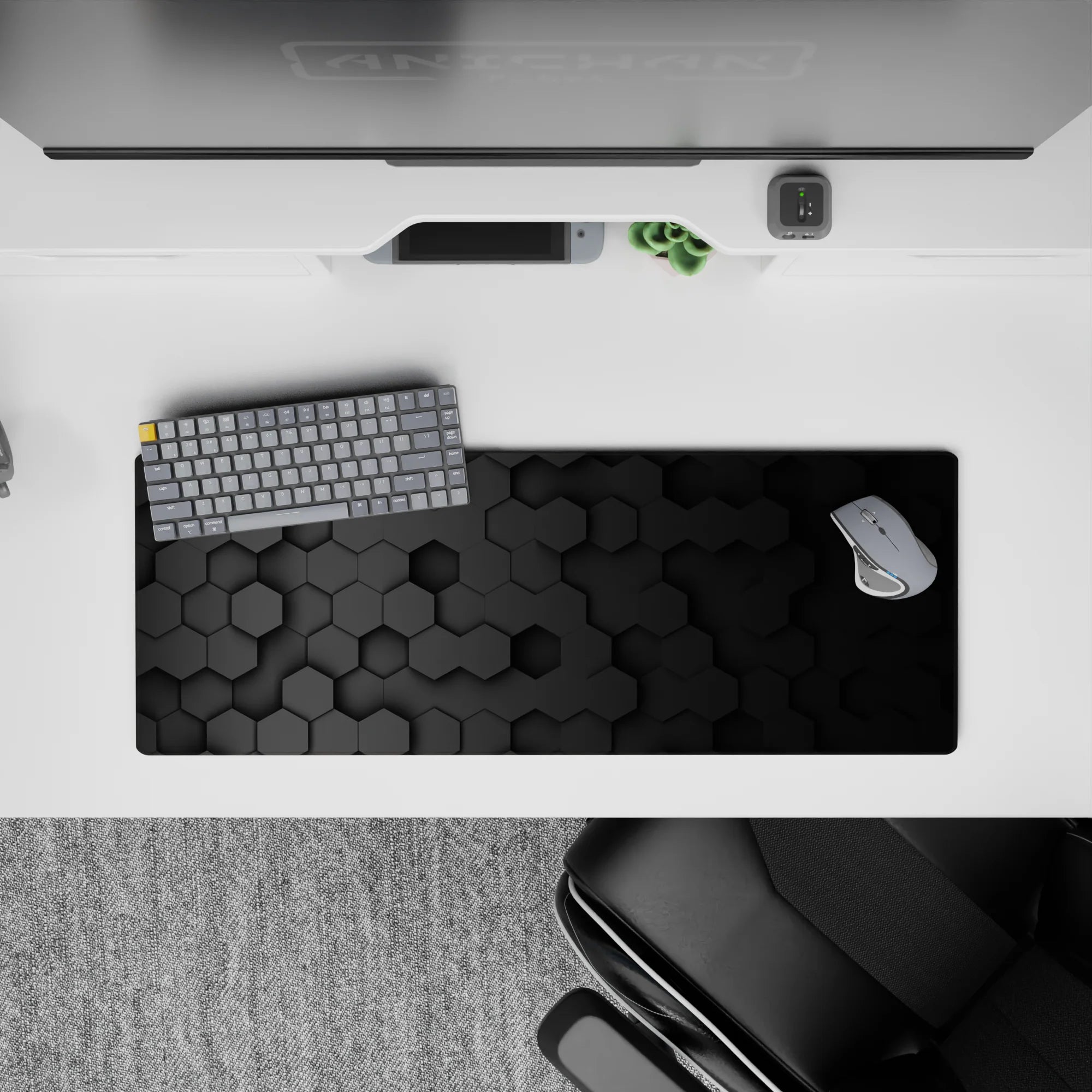 Abstract Deskmat | Mousepad | Deskpad - Hex Black Depth - AniChan