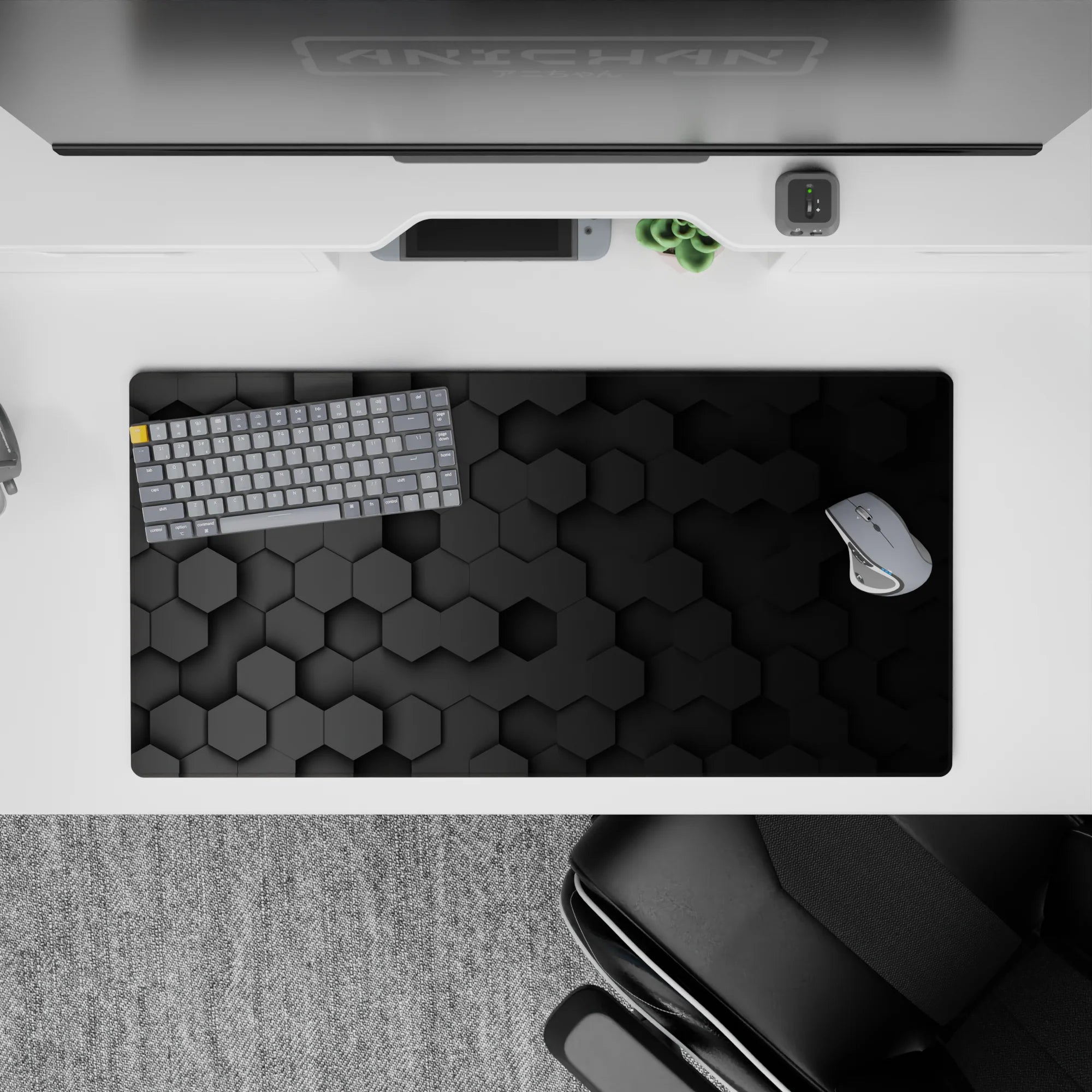 Abstract Deskmat | Mousepad | Deskpad - Hex Black Depth - AniChan