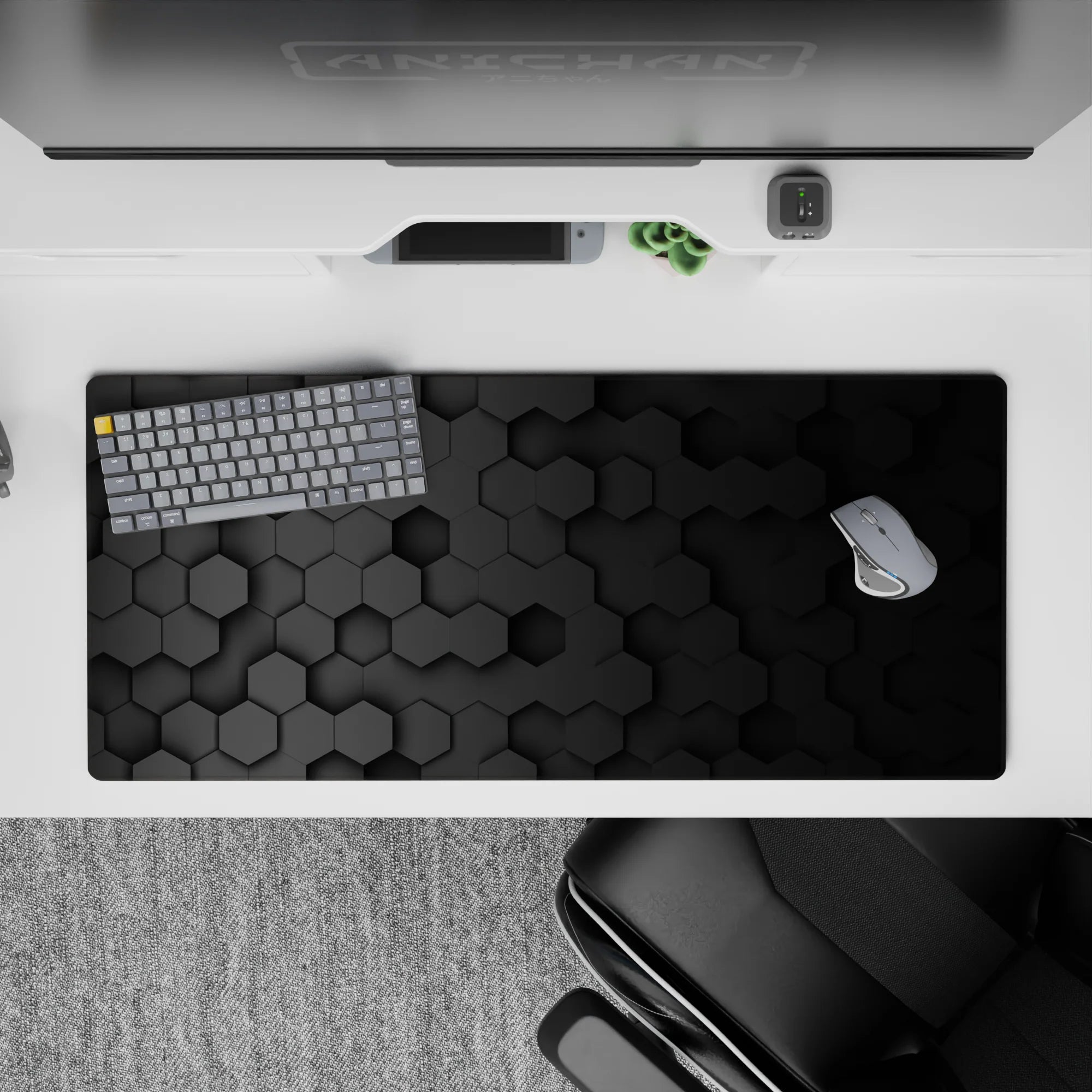 Abstract Deskmat | Mousepad | Deskpad - Hex Black Depth - AniChan