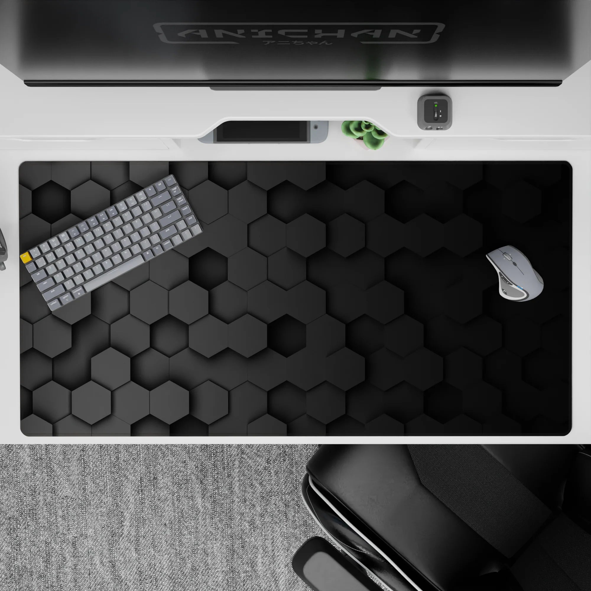 Abstract Deskmat | Mousepad | Deskpad - Hex Black Depth - AniChan