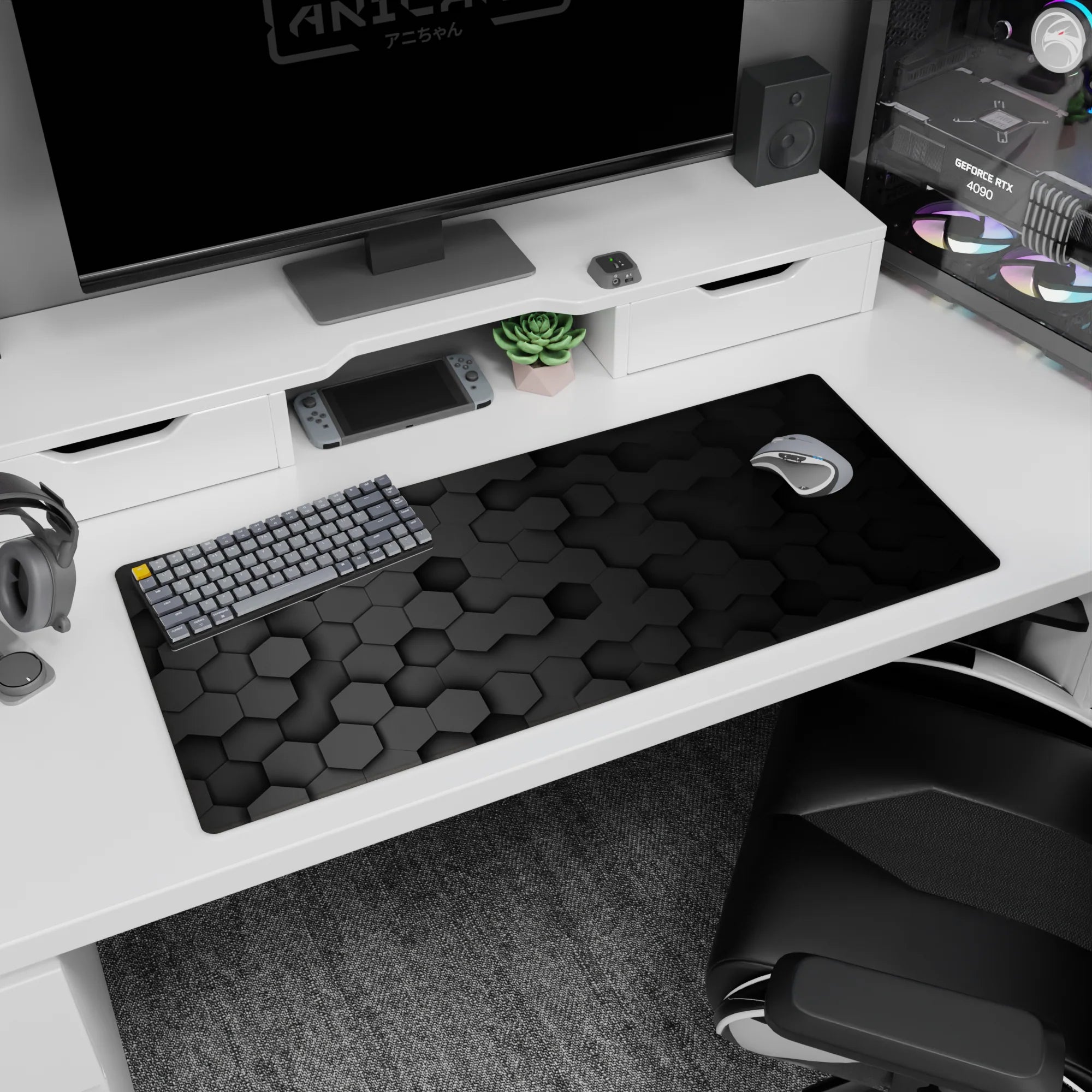 Abstract Deskmat | Mousepad | Deskpad - Hex Black Depth - AniChan