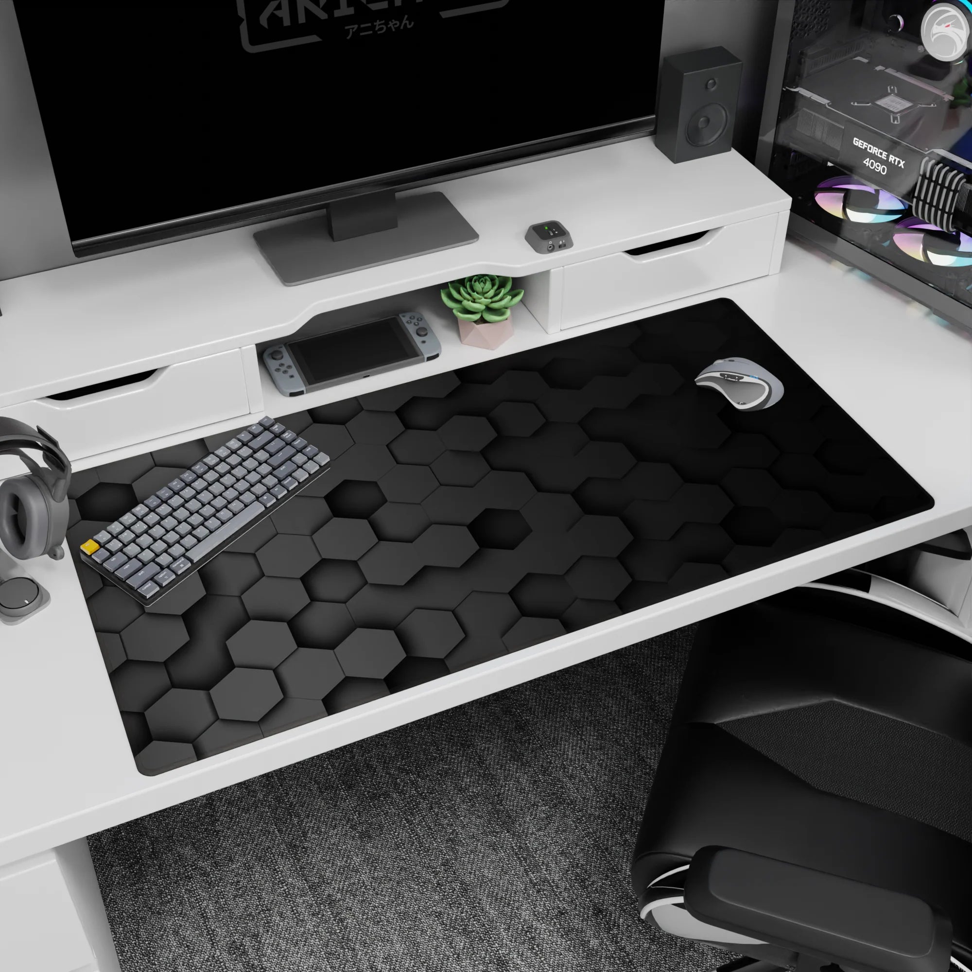 Abstract Deskmat | Mousepad | Deskpad - Hex Black Depth - AniChan