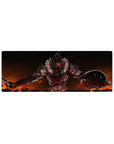 Anime mouse pad 32x12 inches with a dark fantasy armored warrior, sword and shield in hand.
