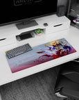 32x12 inches anime girl mouse pad featuring a silver-haired heroine twirling in petals with two fighters behind.