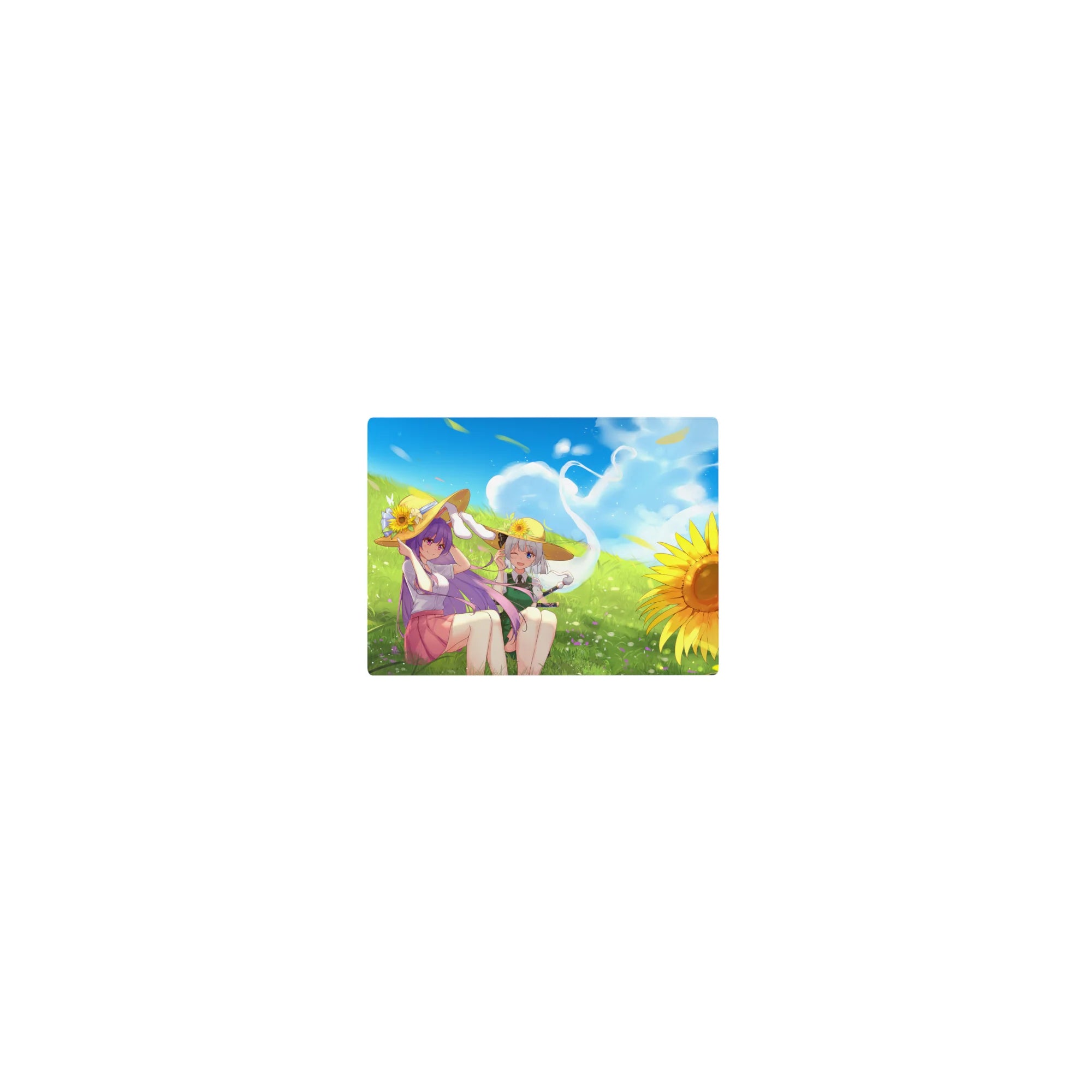 14x10 inches classic anime girl mouse pad with meadow lounge scene, straw hats, petals, crisp print.