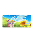 28x12 inches anime girl mouse pad with Patchouli and Youmu in a sunny meadow wearing straw hats.
