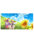 32x16 inches anime girl mouse pad with sunny meadow scene, straw hats, petals, and crisp Touhou-style art.