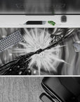 40x20 inches anime desk pad in smoky grayscale with deep shadows, high contrast, and intense late-night energy.