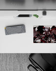 Crimson ribbons, white lace, and red petals on a dark moody anime mouse pad, 14x10 inches.