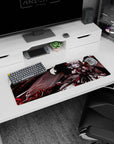 Remilia Scarlet Touhou Project mouse pad 32x12 inches, wings spread with ribbons and scythe glow.