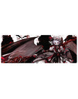 Gothic anime girl mouse pad 32x12 inches with winged vampire over a smoky castle skyline.