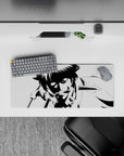 28x12 inches black and white anime mouse pad, deep shadows and gritty danger vibe for long sessions.