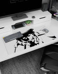 32x16 inches anime mouse pad showing wild-eyed warrior lunging forward, teeth bared, hair exploding in spikes.